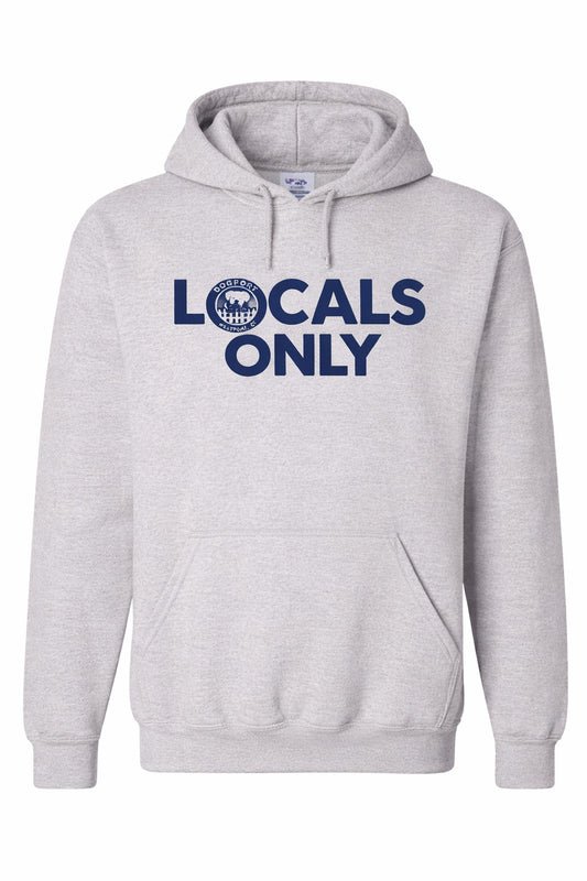 Light gray Locals Only hoodie with navy Dogport graphic